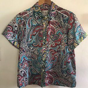 Sea New York short-sleeve button-down shirt, multi-colored paisley, size 4